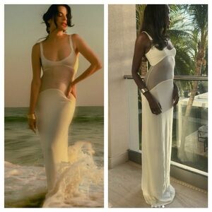 White Sheer Panel Maxi Dress